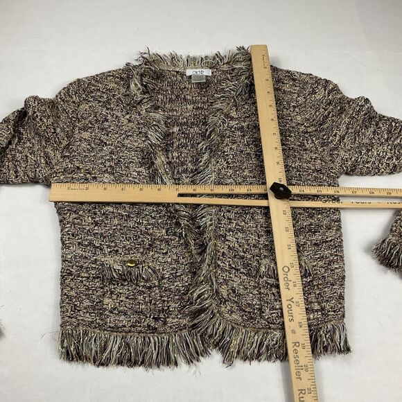 Cache Tweed Cropped Fringe Jacket Metallic Bouclé Blazer Small Y2K Parisian Chic - Picture 5 of 9